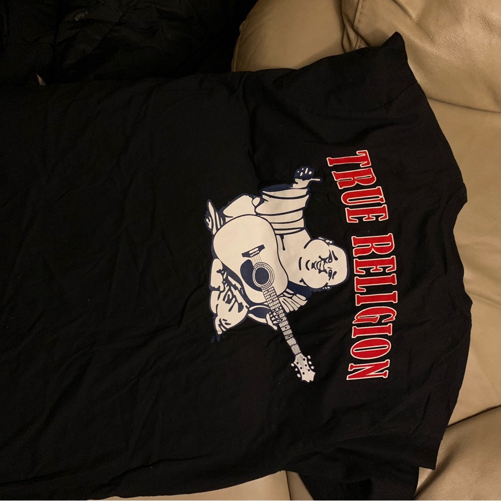 True Religion Black Tee with Red and White Graphic